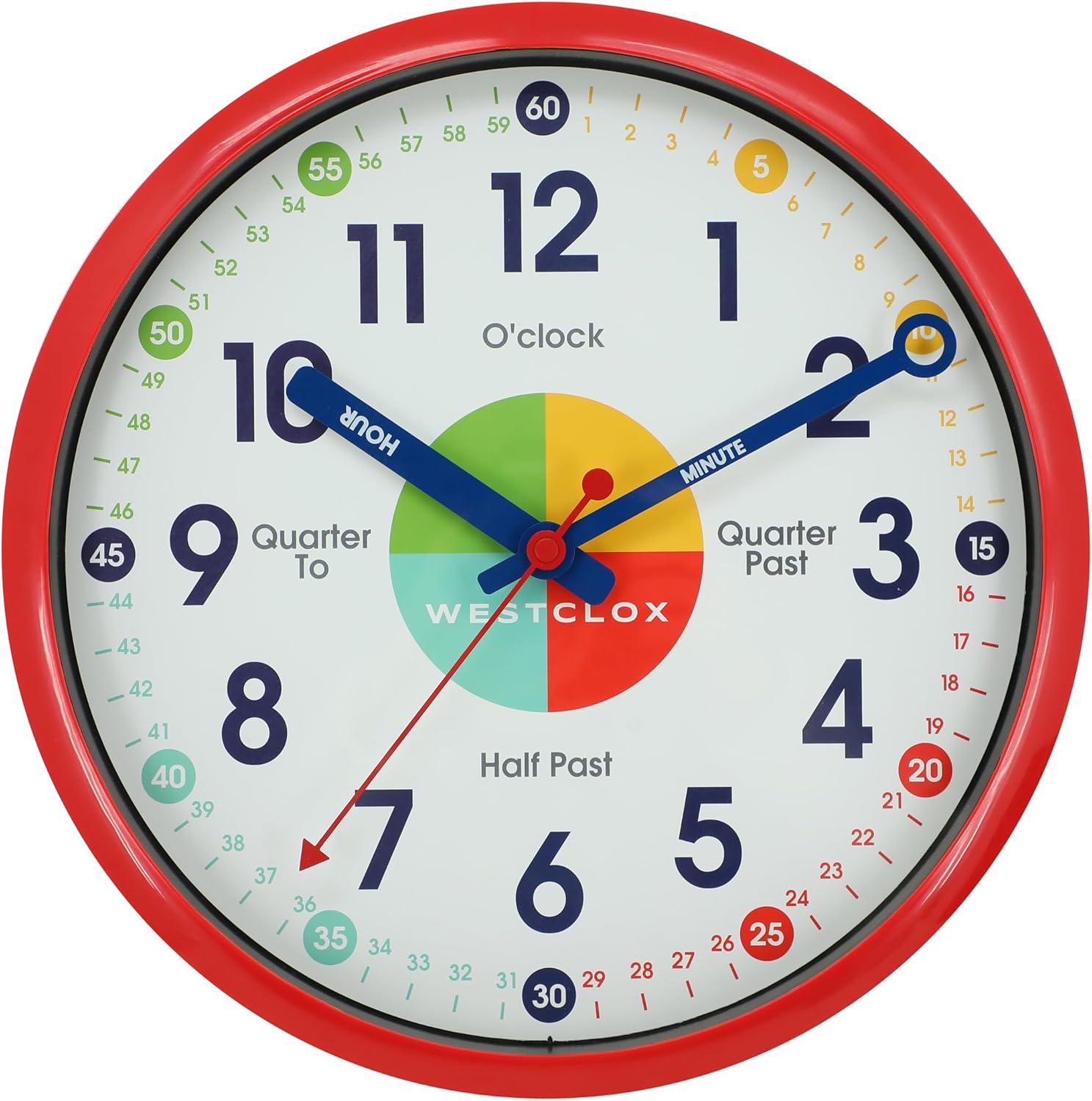 Westclox Reloj de Pared Educativo 12 Pulgadas Analógico Rojo