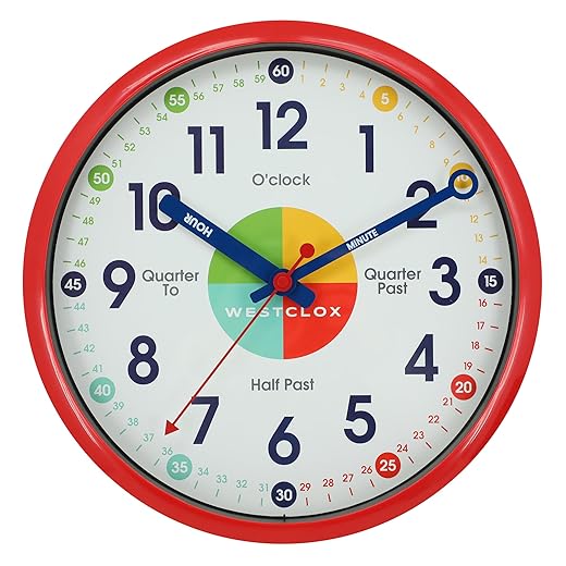 Westclox 12 Inch Time Teacher Wall Clock Fun Educational Dial Quiet Seconds Hand No Ticking Quartz
