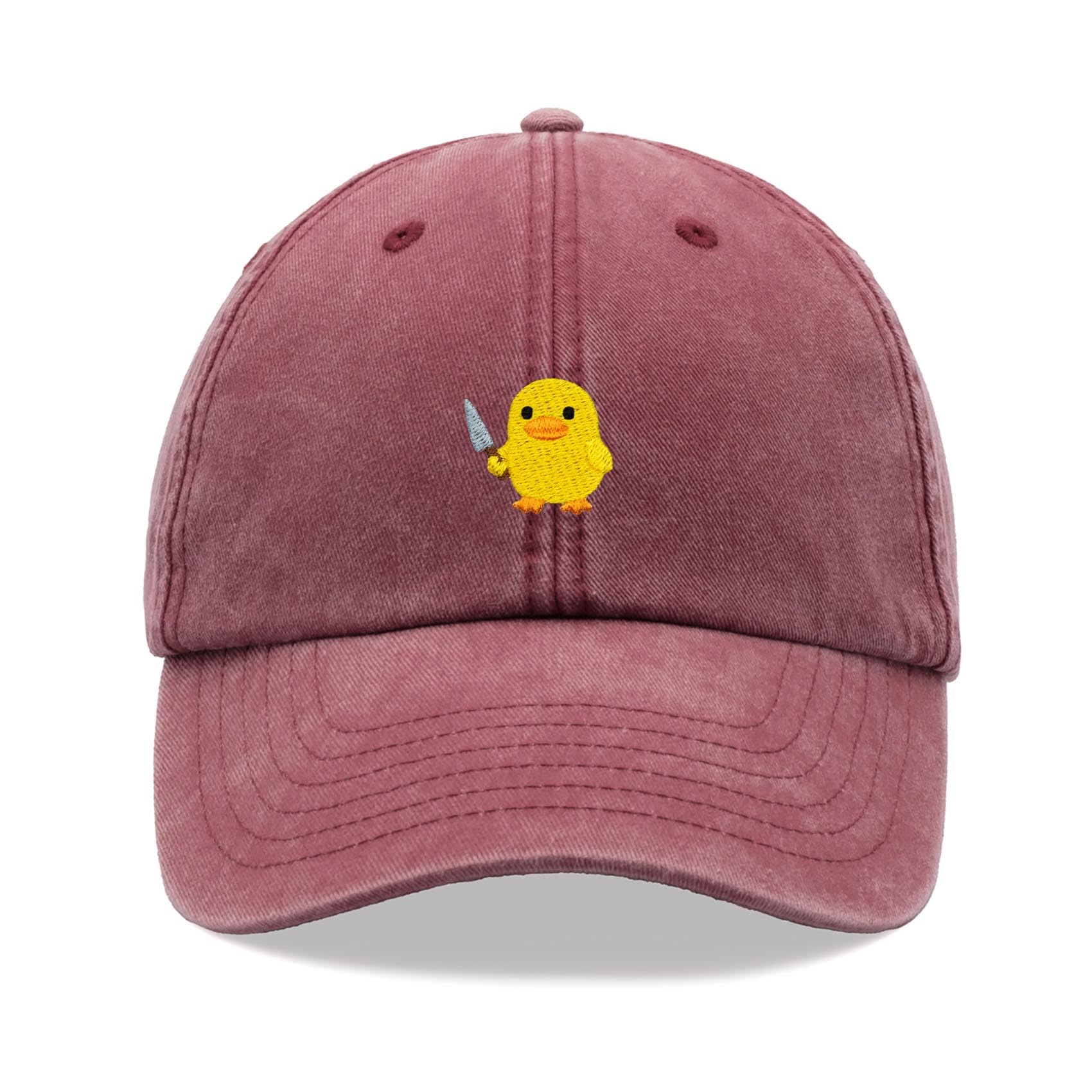 Duck with Knife Meme Baseball Cap Vintage Washed Unisex Dad Hat Adjustable Red