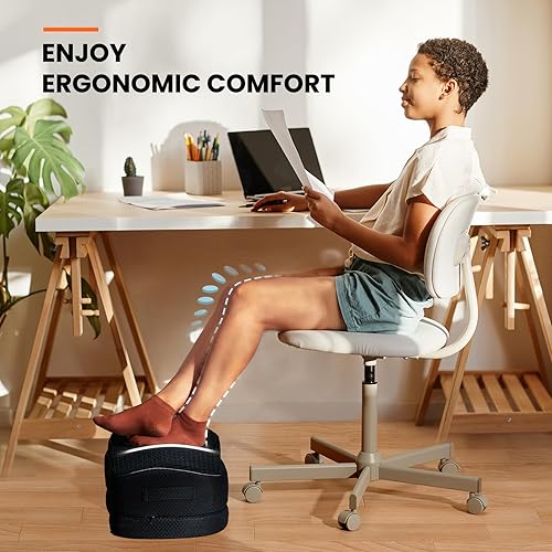 Miniatura 3 de ErGear Reposapiés para debajo del escritorio en el trabajo – Reposapiés ajustable con funda transpirable lavable, reposapiés ergonómico de espuma