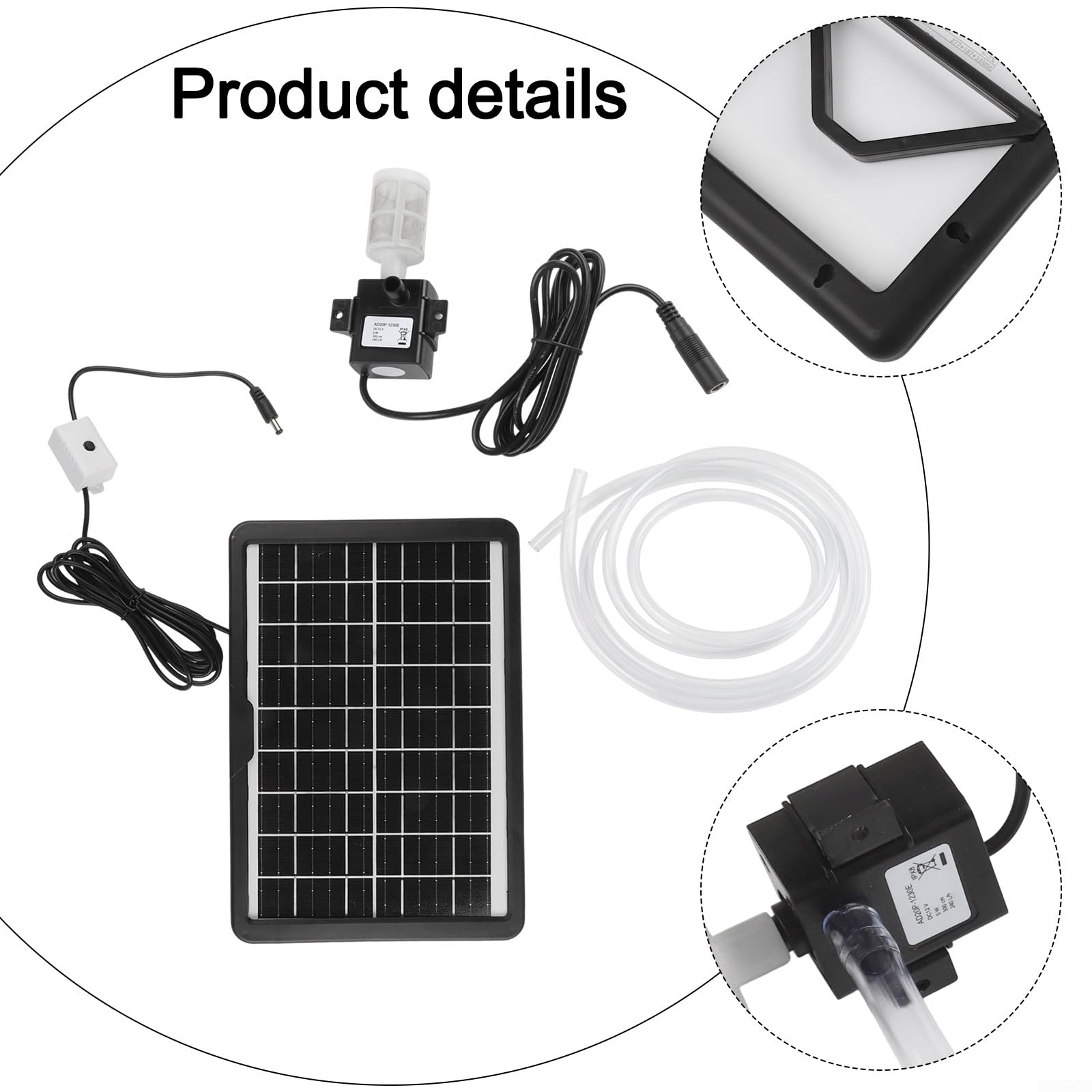 Bomba solar de fuente de agua, panel de 6 W y 9 V con bomba sumergible de 12 V, caudal de 240 l/h, para estanque, jardín, pecera con filtro de tubo de 2 m
