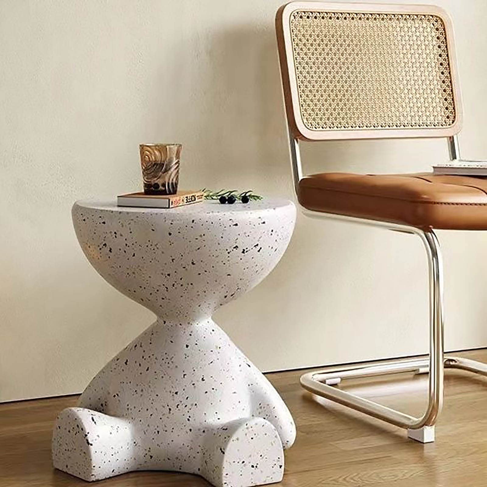 Modern Faux Terrazzo Stool Coffee Table Heavy Duty End Table Patio Stool Sturdy Side Table for Indoor Outdoor