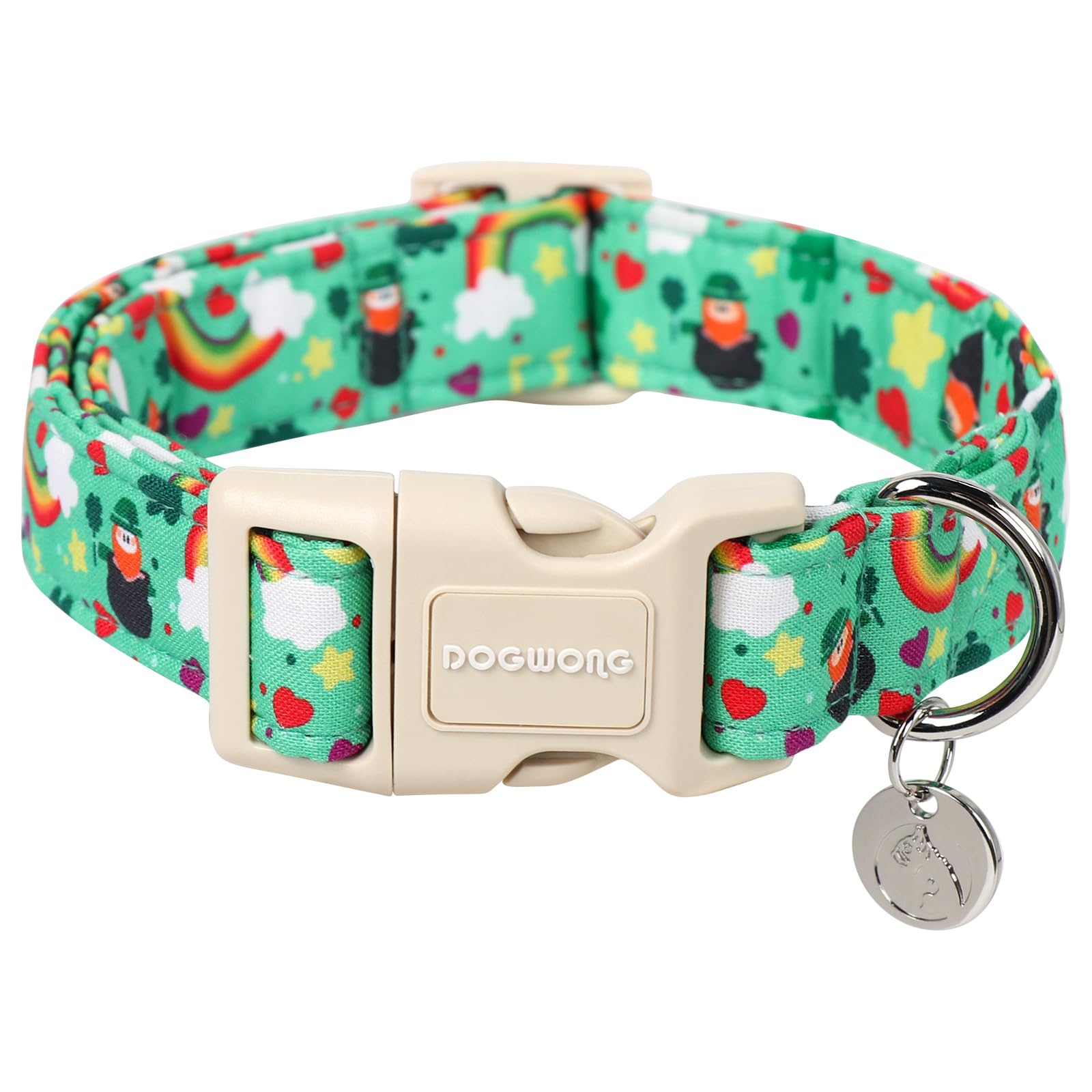 DOGWONG St. Patrick's Day Dog Collar, Lucky Clover Shamrock Green Dog Collar Soft Durable Adjustable Costume Bright Lucky Charm Puppy Collar for Small