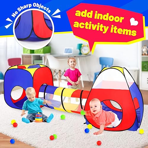 Miniatura 4 de Tienda de campaña para niños con pozo de bolas+túnel de gateo+tienda de campaña de castillo, casa de juegos para niños y niñas, regalo plegable para