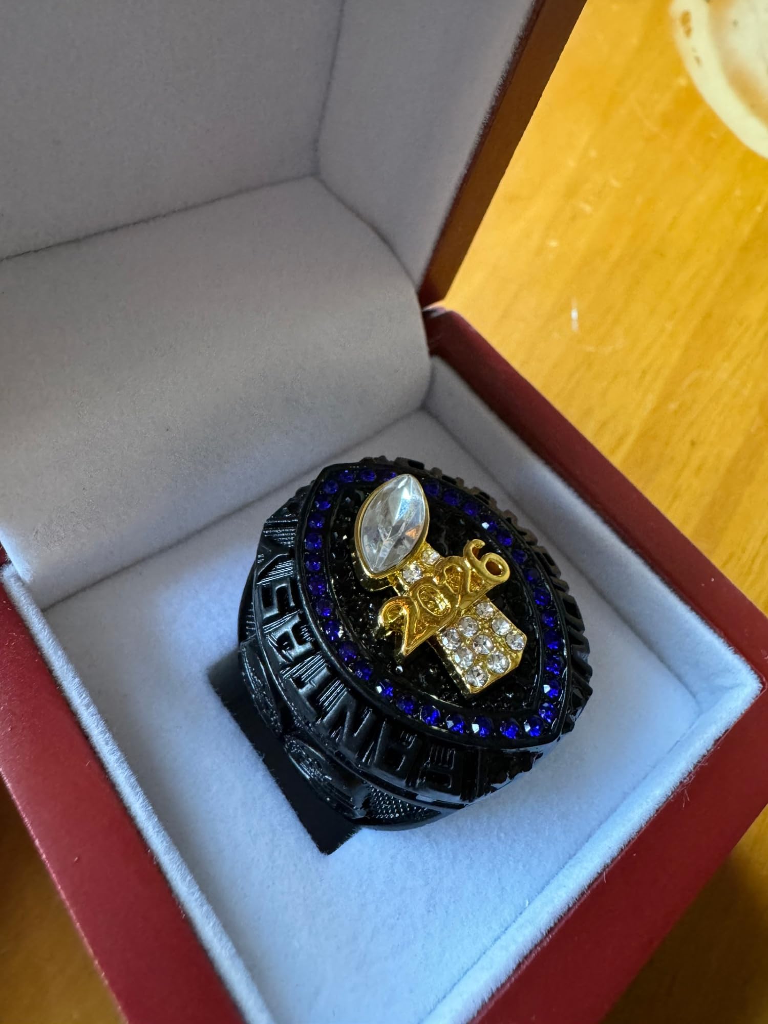 Fantasy-Football-Ring 2026, blau-roter Meisterschaftsring, Meisterschaftstrophäe, Geschenkbox, Ring-Display-Box