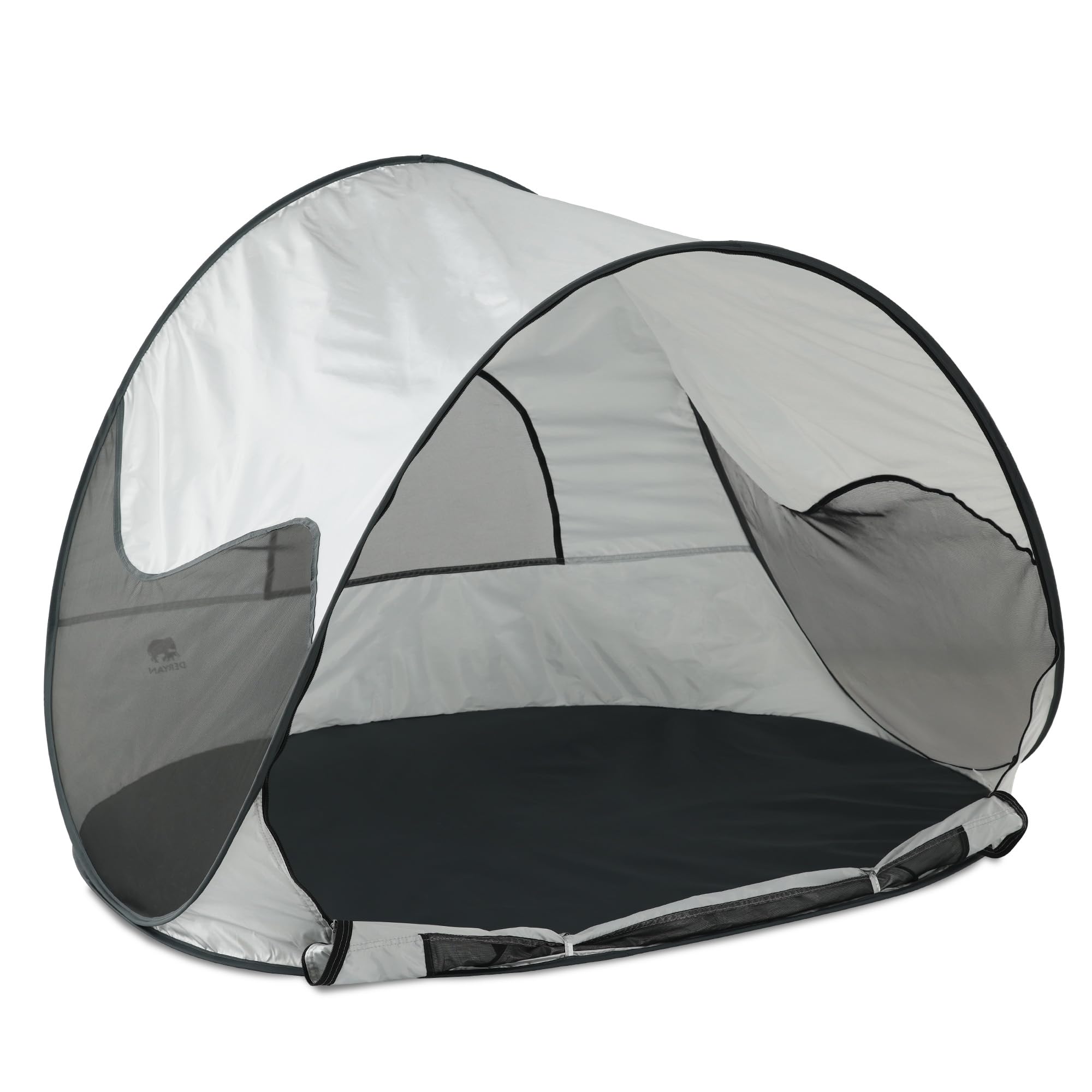 DERYAN Beach Tent - Pop-Up - Silver - Set up Within 2 Seconds - Protects Your Child Against The Sun and Insects - 120cm x 90cm x 80cm - Including Carrying Bag