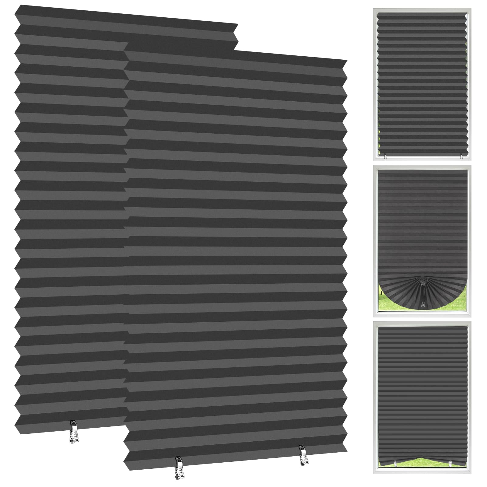 Temporary Blackout Blinds, 2 Pack 71 ร 35.4 Inch No Drill Stick on Blinds Curtains Temporary Blinds for Windows with 4 Clips for Bedroom Kitchen Bathroom Windows (Grey, 180 ร 90cm)