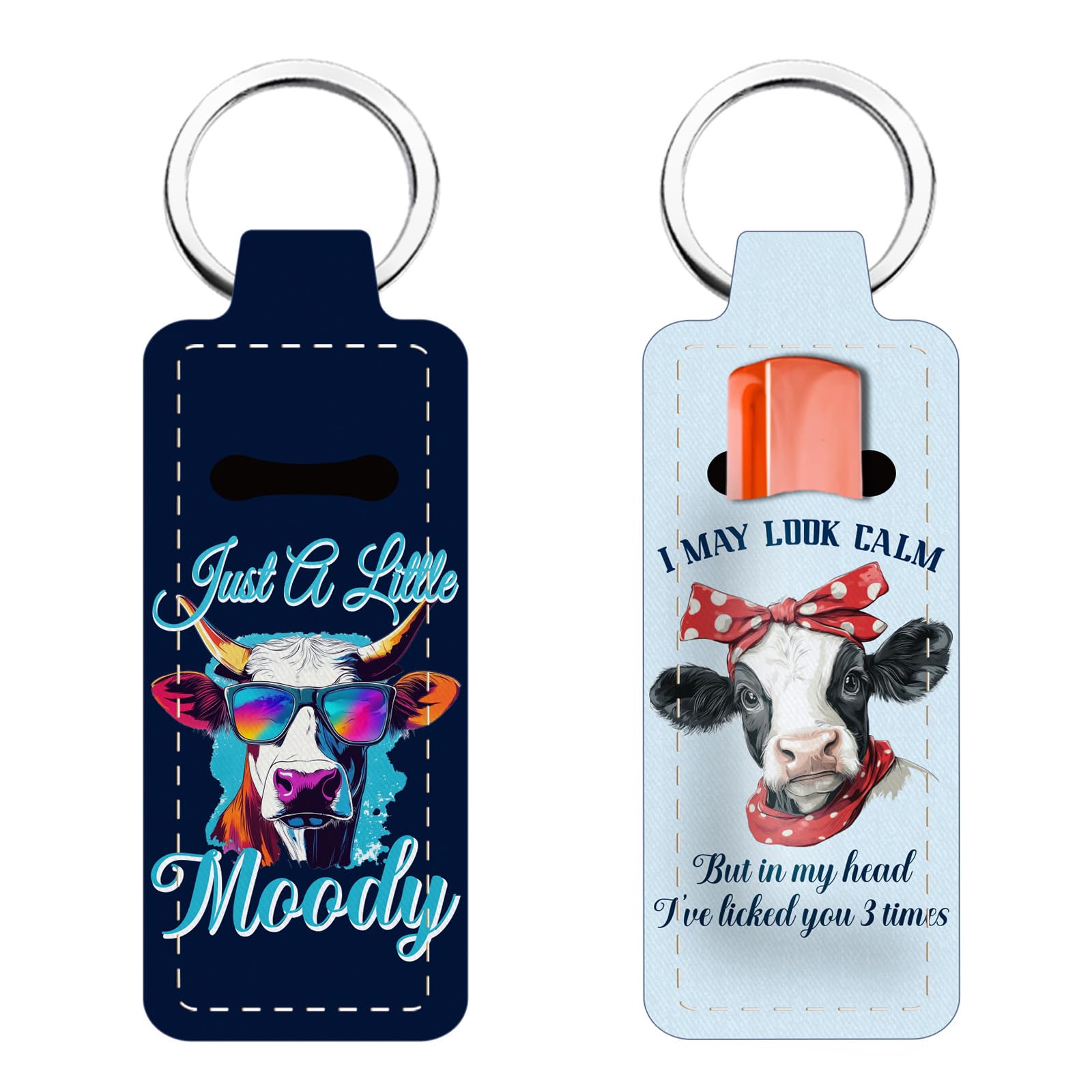 FREEBLOSS 2Pcs Cow Lip Balm Holders Sleeves Keychain Chapstick Keychains Lipstick Holder Keychain Chapstick Holder Key Chain for Women Elastic Sleeves for Lipstick 1.5x3.8''
