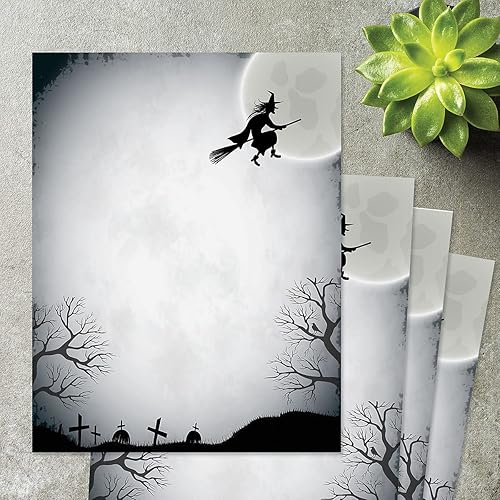 Miniatura 10 de Orange Fright Night Halloween - 25 hojas de papelería para computadora, boletín informativo, anuncio e invitación