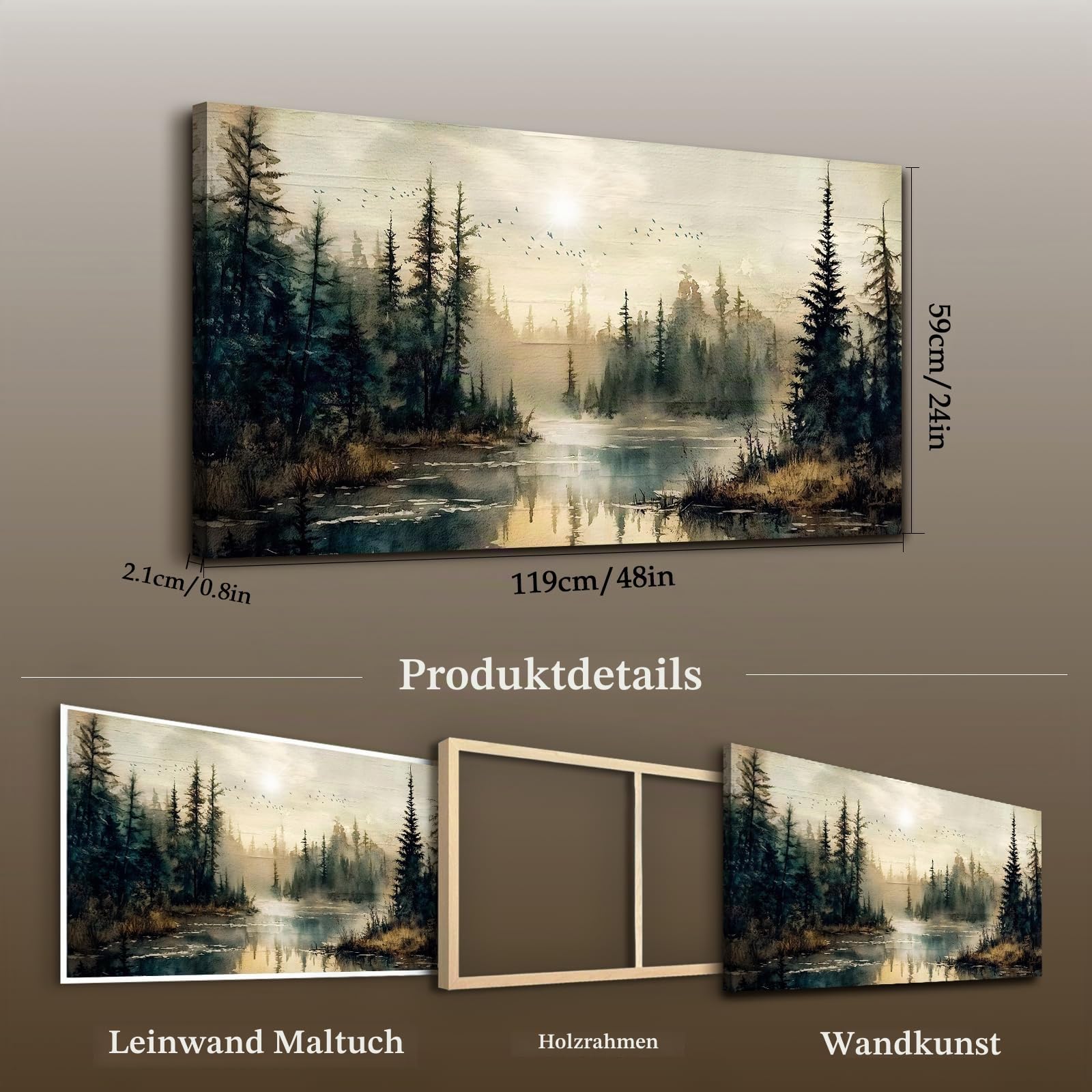 JHHUAMO Leinwand Bilder Wald Nebel Meer Wohnzimmer Schlafzimmer 59x119 cm | Natur Wandbild, Exquisite Handwerkskunst, Hochauflösender Druck, Einfaches Aufhängen, Vielseitig Einsetzbar
