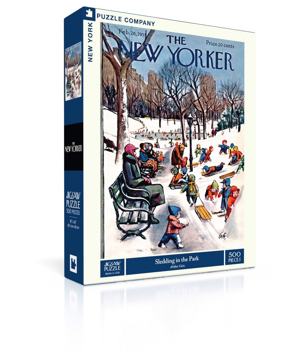 New Yorker Sledding in the Park - 500 Piece Jigsaw Puzzle for Family Game Nights by Arthur Getz