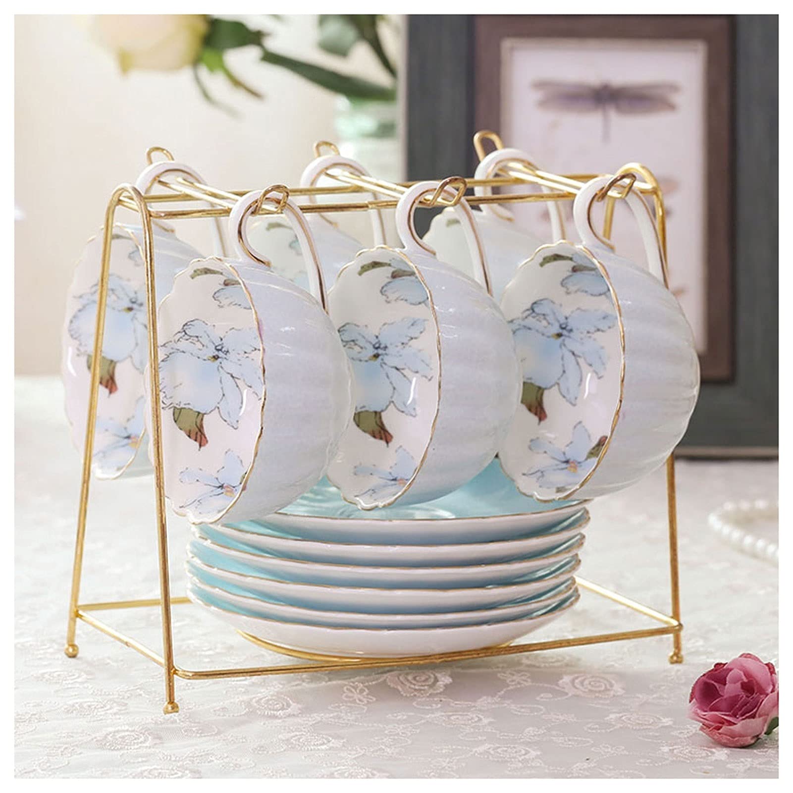 Tazze Set di tè del pomeriggio Britannico Set di tè della Famiglia Tazza di tè Fatti a Mano Coppa in Ceramica Elegante Tazza di caffè Girly Adatta per tè del pomeriggio di Nozze bocc