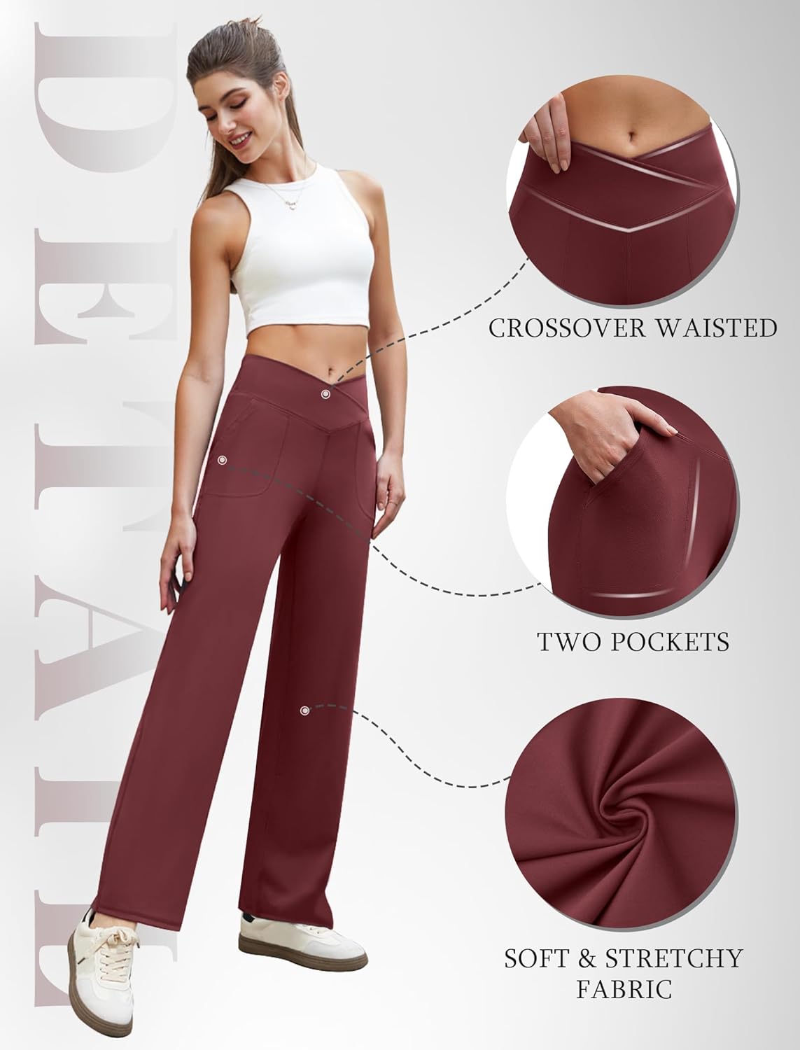 Wide Leg Pants Woman Crossover Yoga Pants with Pockets Loose Stretchy Work Dress Pants Casual Lounge Sweatpants - Image 6