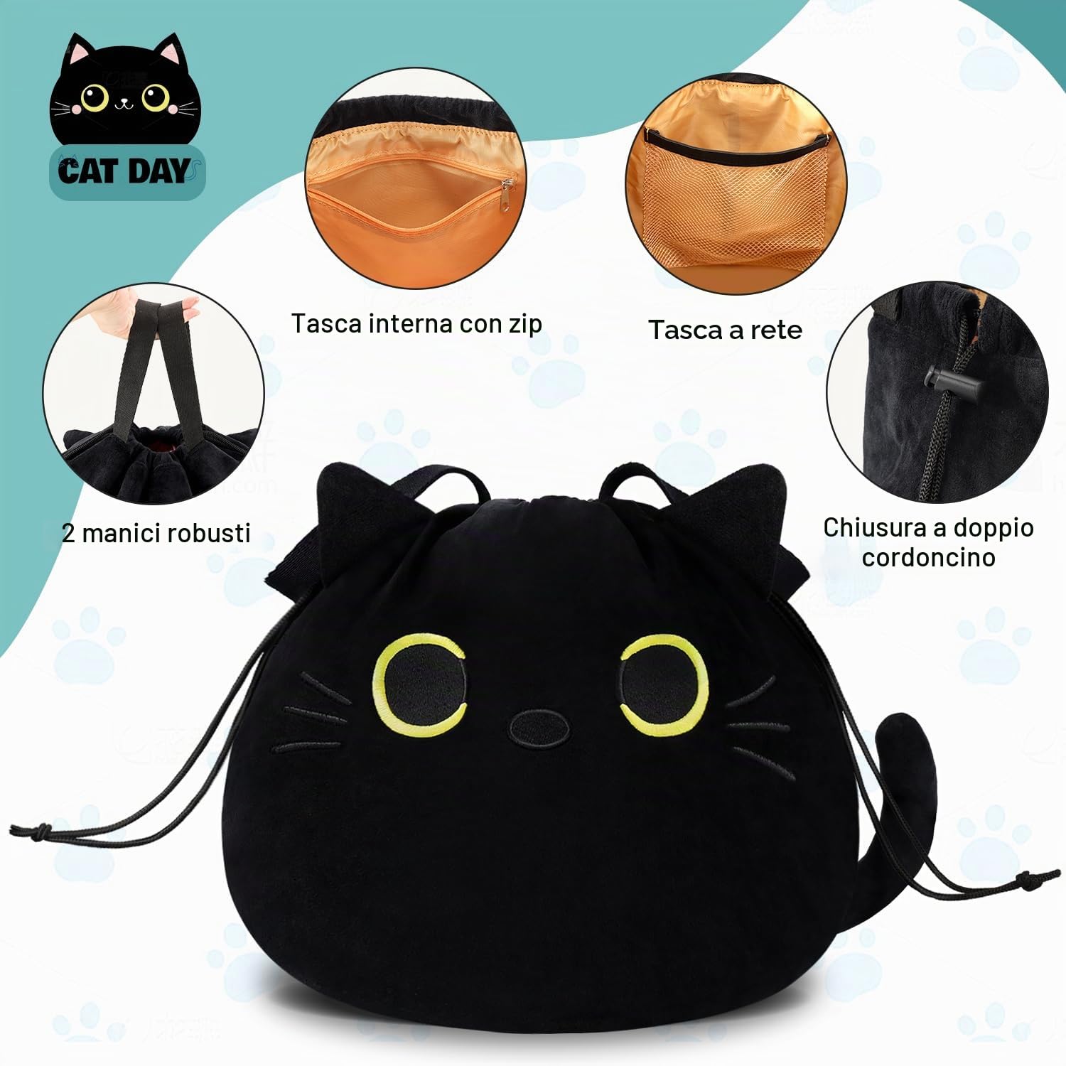 Porta Trucchi Donna Ragazza Bambina, Regali Divertenti Pochette Trousse Trucchi, Beauty Case da Viaggio, Gatto Gadget Utili Originali, Idee Regalo Compleanno Natale per Donna Mamma - Nero