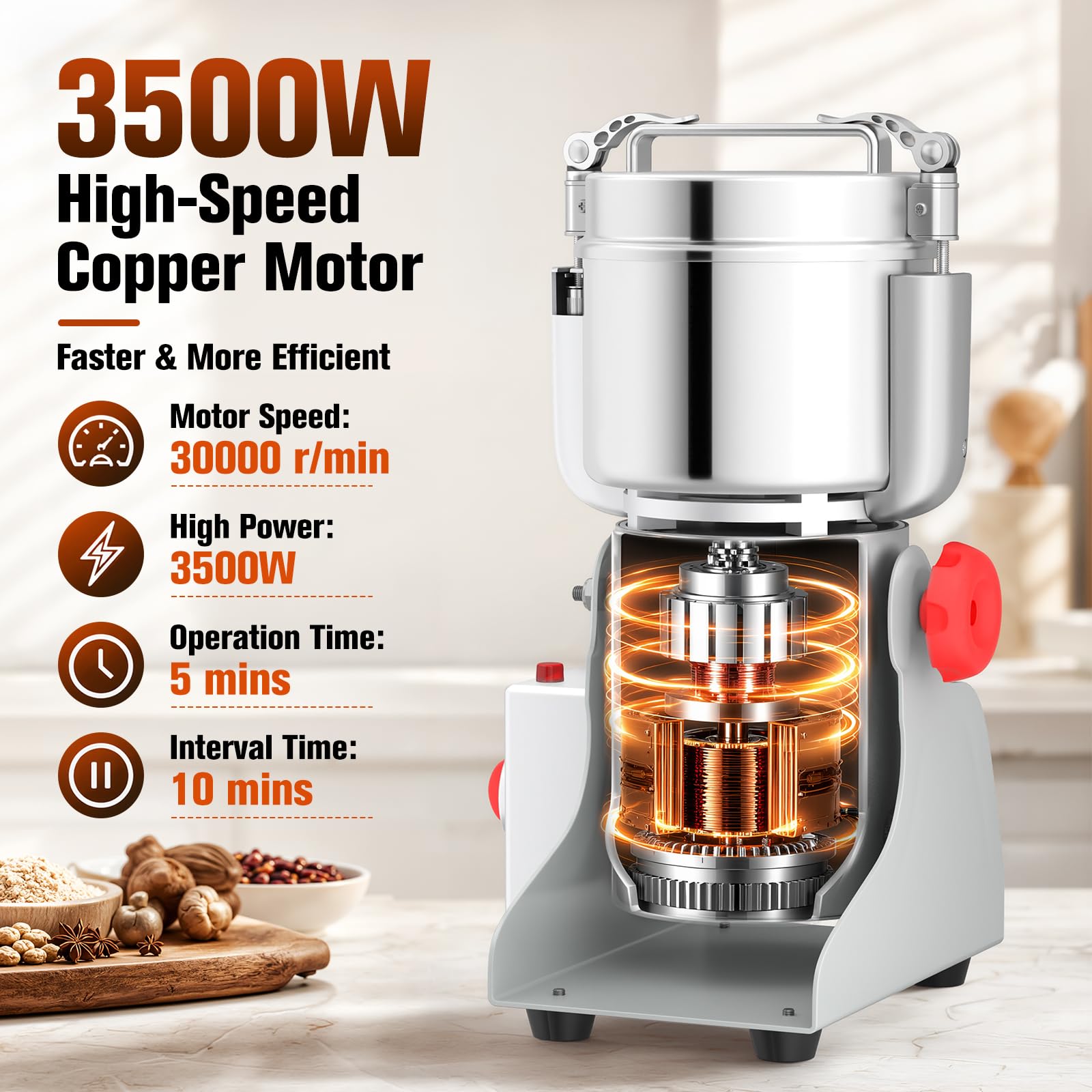 Molinillo de Granos Eléctrico 800g, Parada al Abrir Tapa, Tipo Oscilante