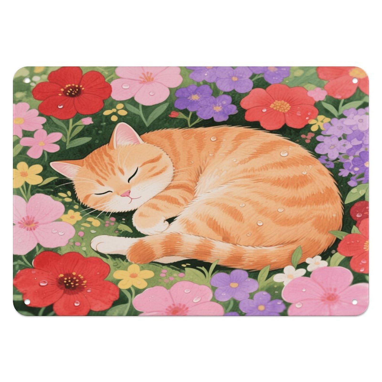 Fekiloot Style Napping Cat Wall Decor Iron Painting Metal Sign