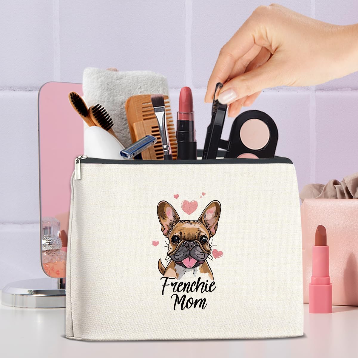 French Bulldog Gifts Makeup Bag for Women, Frenchie Mom Cosmetic Zipper Pouch Gifts for French Bulldog Lovers Dog Mom - Image 5