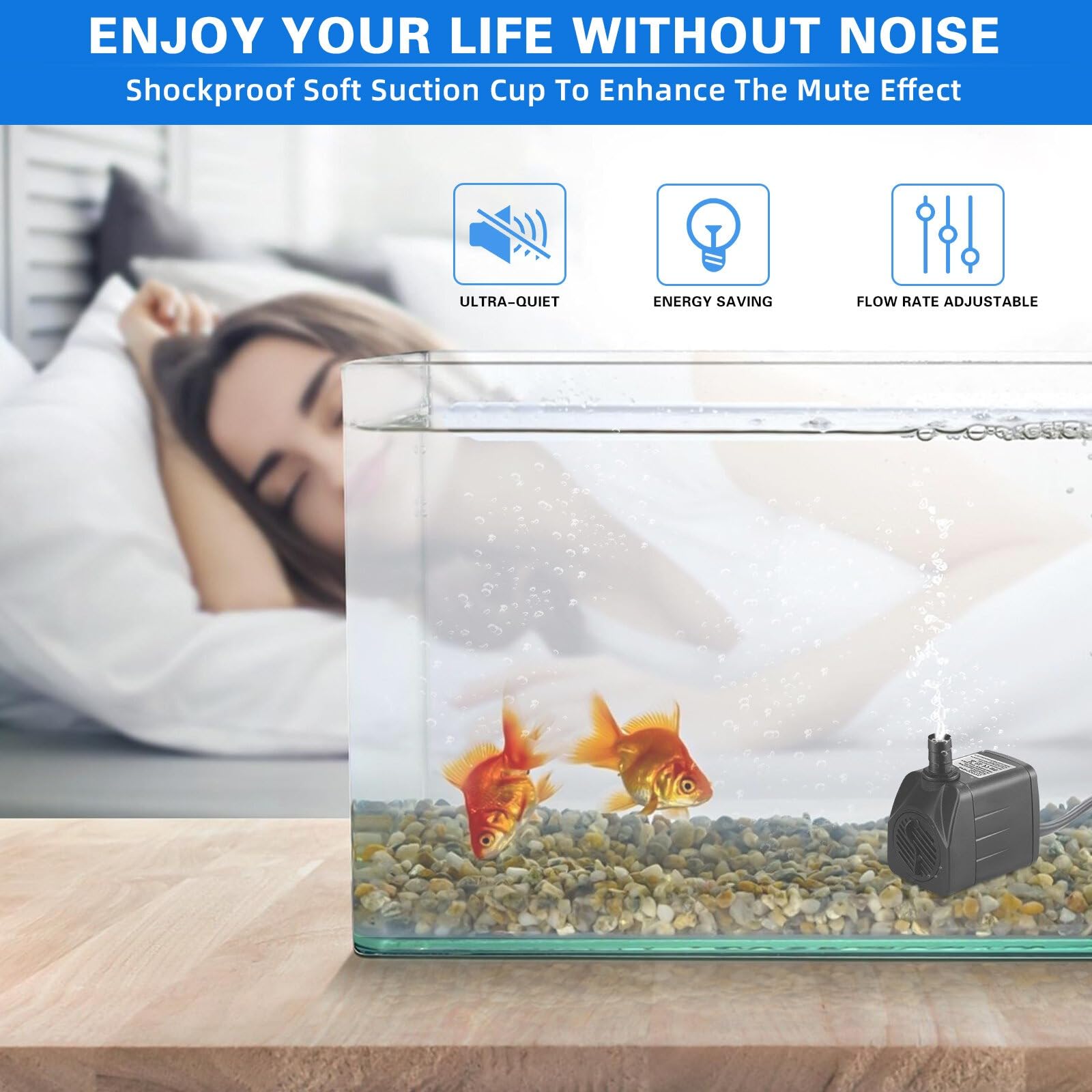 Mini Pompa per Acqua, Pompa per Laghetto, Acquario, Fontana (1800 l/h, 25 W), Altezza Massima di Spruzzo 2 m, Ventose nella Parte Inferiore, Cavo Spina 1,8 m con 3 Ugelli