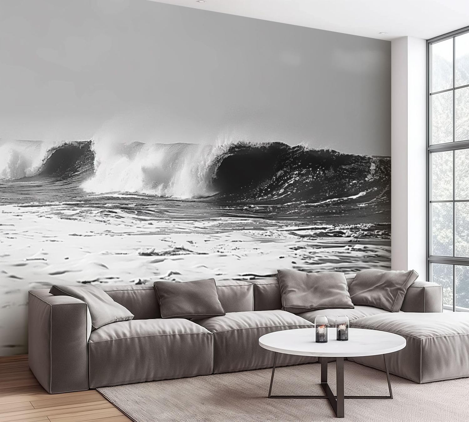 Wall Mural Waves Black White Peel and Stick Wallpaper Removable Self-Adhesive Wall Sticker Wall Decor for Bedroom Living Room Decor 100"x144"