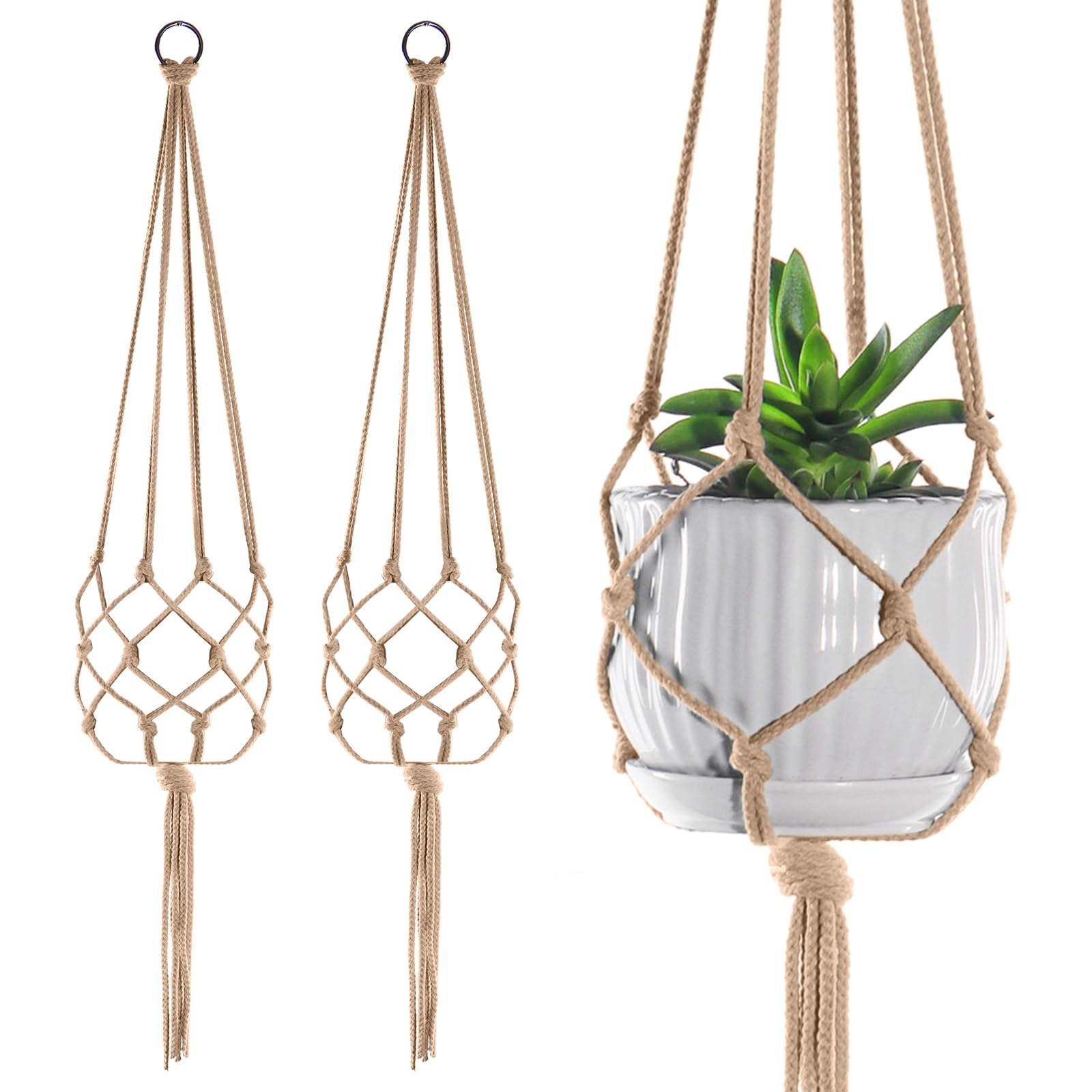 2 Pack Large Macrame Plant Hanger for Indoor Outdoor DecorationsοΌRope to Hang Flower Pot Plant HolderοΌ41 Inch (Brown)