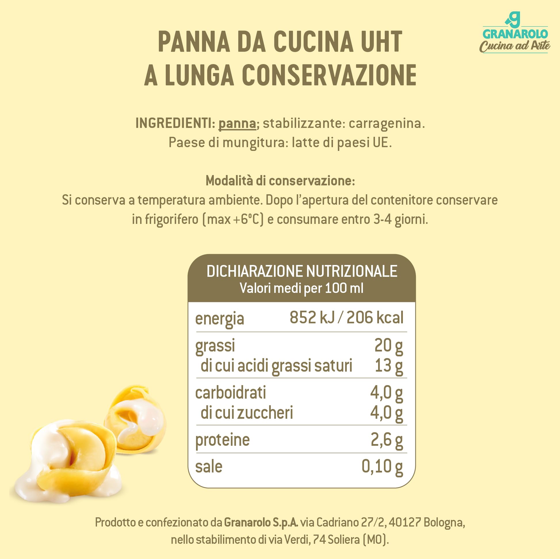 Granarolo, Panna da Cucina UHT, Cucina ad Arte, Buona e Cremosa, Ottima per Velocizzare Ogni Ricetta in Modo Gustoso, 100% Made in Italy, 24 Brik da 100 ml