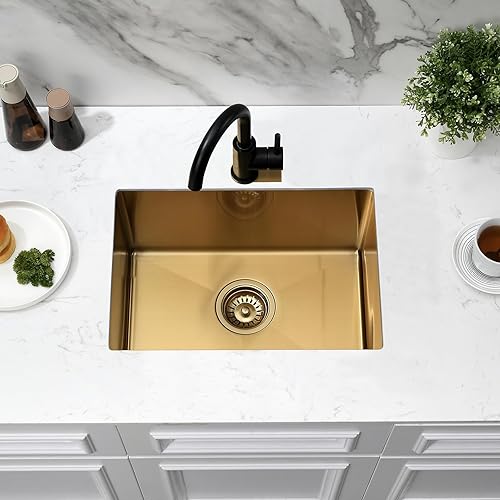 Miniatura 20 de Fregadero de cocina de 22 pulgadas para montaje inferior, fregadero de acero inoxidable de 22 x 16 pulgadas, calibre 18, hecho a mano, 8 pulgadas