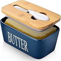 Vista 8 de Mantequillera con tapa: plato grande para mantequilla para encimera, recipiente de cerámica para mantequilla con cuchillo y alta calidad - Caja