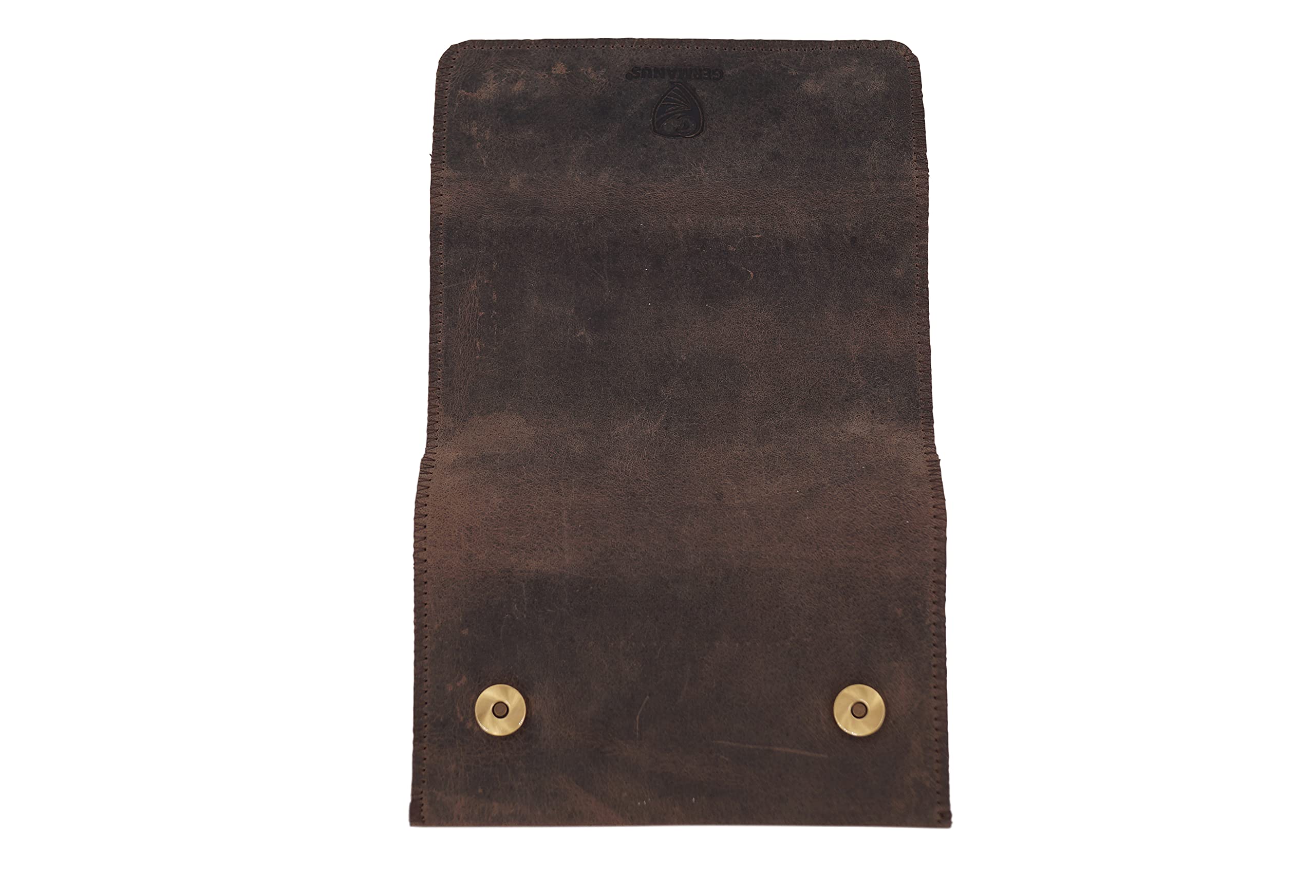 GERMANUS Forte Pelle Bovina - Realizzato in UE - Astuccio per Tabacco in Vera Pelle, Custodia per Tabacco, Portasigarretti, Marrone Scuro