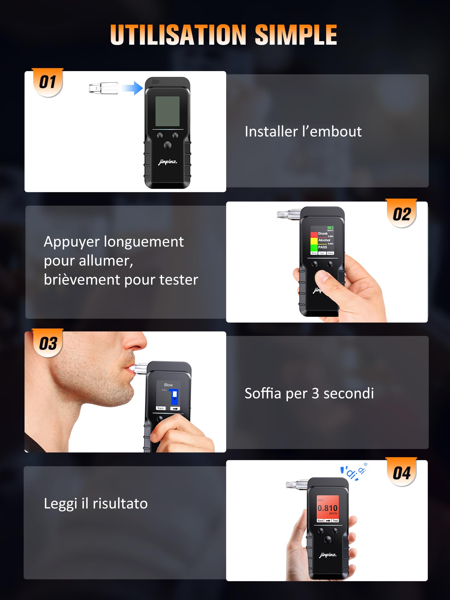 Éthylotest Alcootest Capteur Électrochimique Électronique: Ethylometre Professionnel Rechargeable - Portable Alcotest Avec Mémoire Affichage Numérique - Testeur d’alcool adapté à un usage personnel