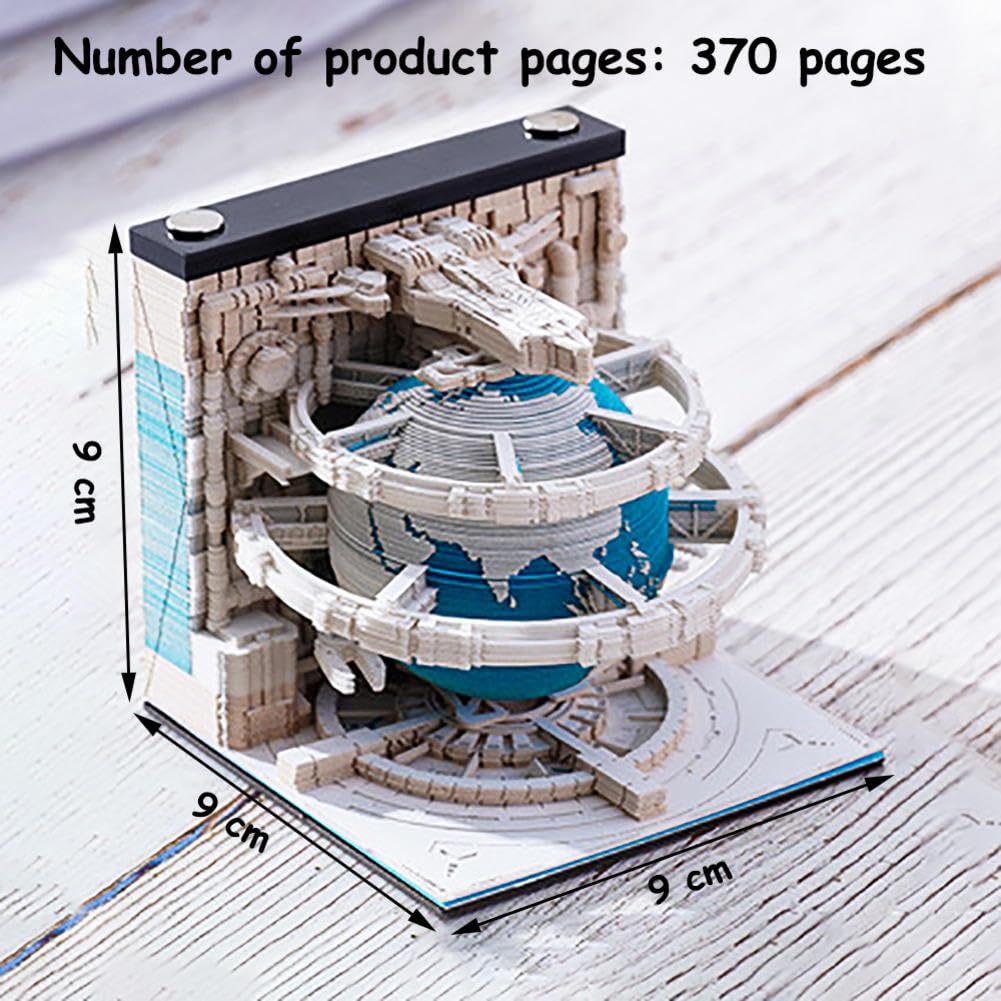 Abreißbarer 3D-Papierkunst-Notizblock-Tischkalende 3D-Kalender, Abreißkalender 2025, 3D-Papierschnitzkalender mit Erdthema, Kunstwerk-Ornamente, (Blu)