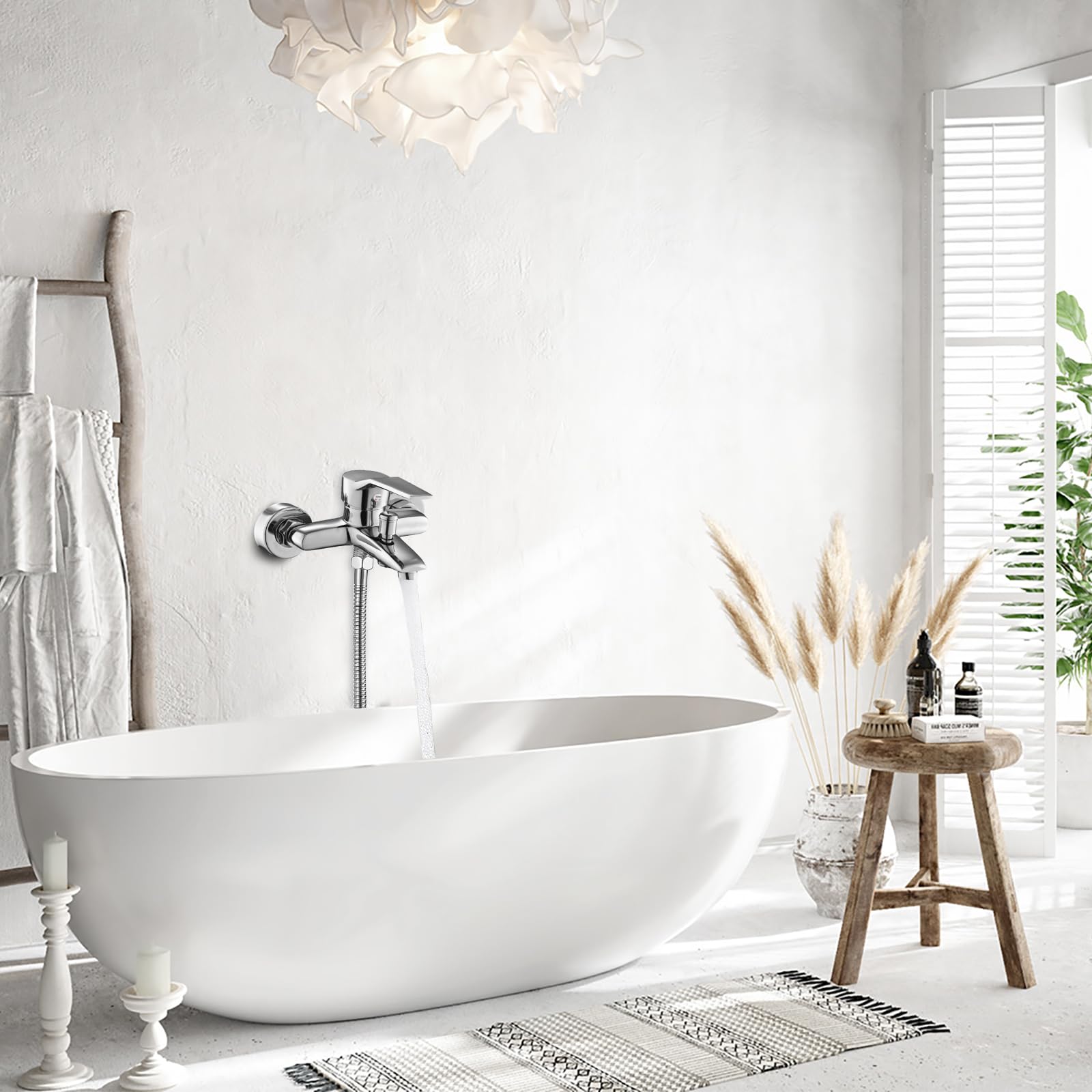 Bocguy Grifo mezclador para bañera, grifo de bañera, grifo de ducha, grifo monomando, salida de ducha para bañera y ducha, cartucho de cerámica cromado