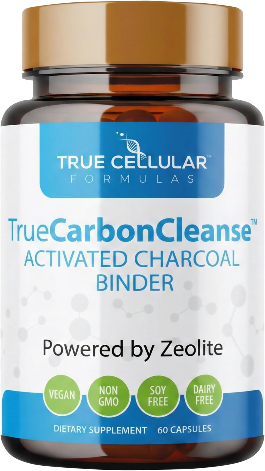 Gut Detox & Liver Cleanse - Organic Activated Charcoal Capsules with Clinoptilolite Zeolite Binder - TrueCarbonCleanse™ Carbon Supplement - 60 Bamboo Charcoal Pills - Vegan, Non-Toxic, Gluten Free