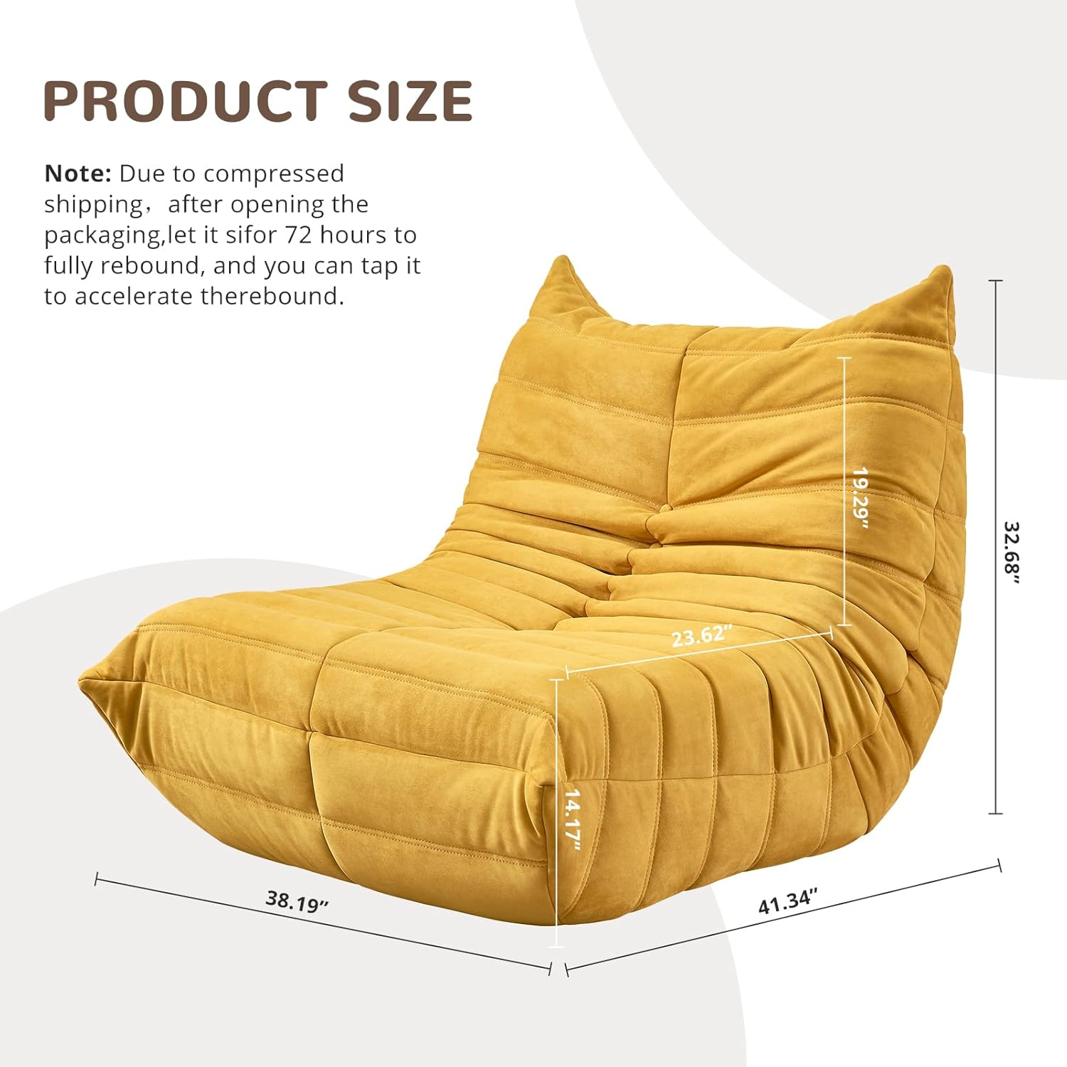 Bean Bag Chair - Corner Sofa, Fireside Chair Bean Bag Sofa Large Bean Bag Chair for Adults,Fireside Floor Couch for Living Room, Bedroom, Gaming & Office (Yellow, Single) - Image 2