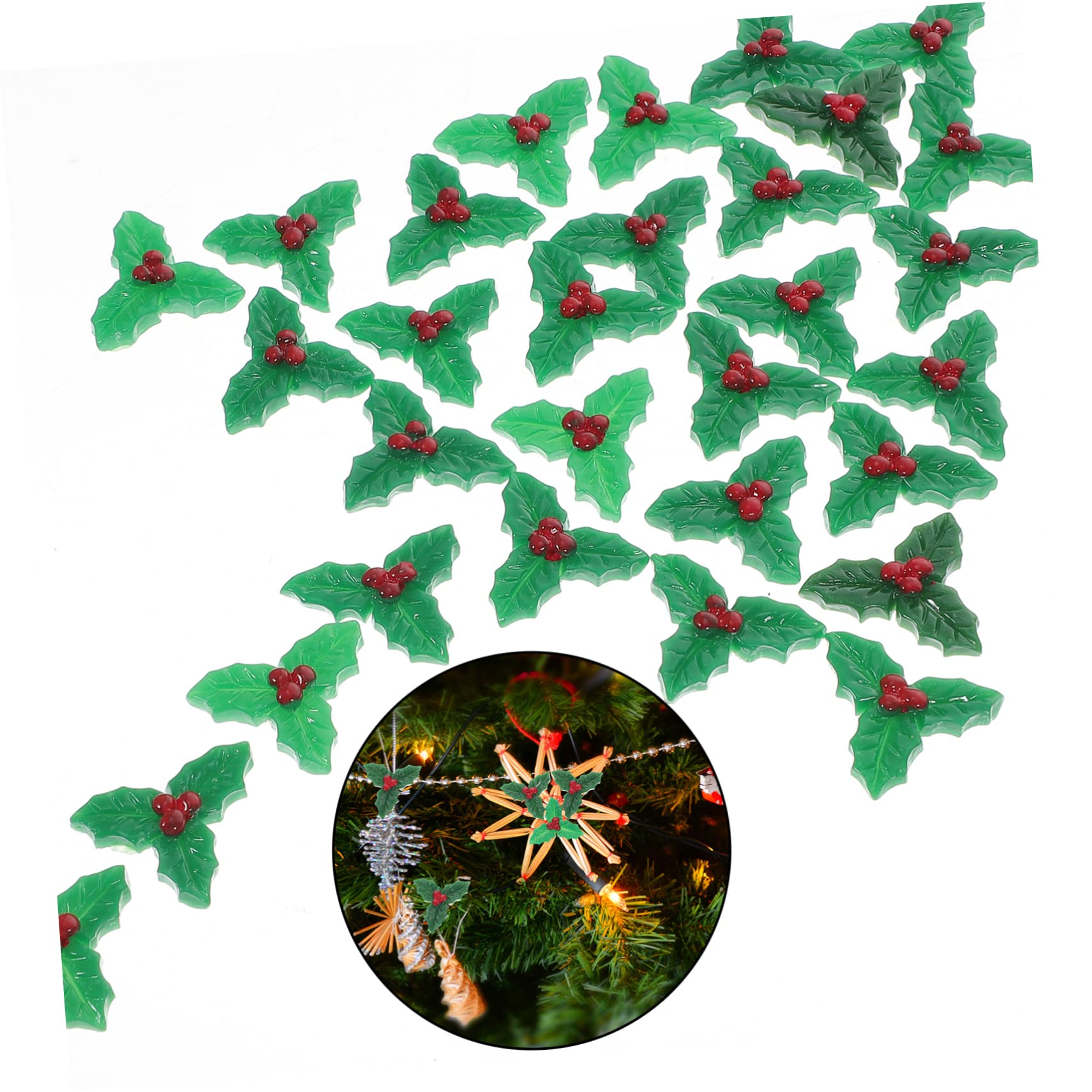 Abaodam Lot De 5 Décorations De Noël en Résine Houx Feuilles Baies Couronne De Sapin De Noël 30 Pièces X 5