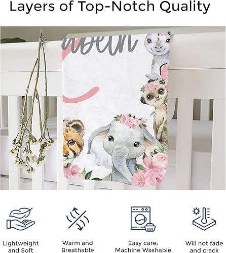 Miniatura 4 de MDPrints - Manta de bebé personalizada para niñas, mantas de bebé personalizadas para niñas con nombre, regalos personalizados para bebés (Safari