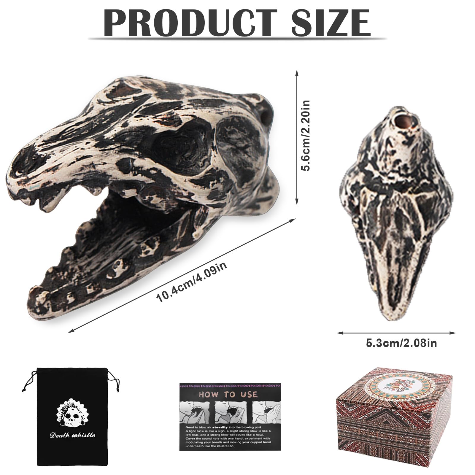 Aztecka gwizdek śmierci, gwizdek Aztec Death Whistle z autentycznymi ludzkimi krzykami, bardzo głośna gwizdek wojenny, przy ponad 125 decybelach, dekoracja z horroru na Halloween i Dzień Zmarłych (C)