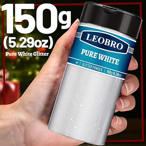 Miniatura 8 de LEOBRO Purpurina fina blanca holográfica, 5.29 onzas, purpurina blanca extrafina, purpurina iridiscente para manualidades de resina, vasos de