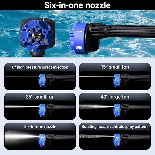 Miniatura 4 de Lavadora a presión inalámbrica, lavadora a presión portátil de 1200 PSI con 2 baterías recargables de 20000 mAH, 6 modos ajustables de herramientas