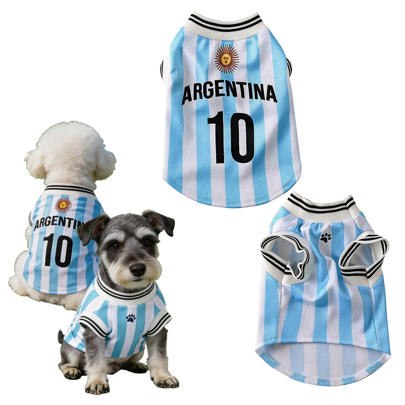 Breathable Dog Football Jersey for Small to Large Dogs - Mesh Pet Sports Shirt with National Team Colours, Soft Summer Vest for Corgi, French Bulldog & German Shepherd (XS, Argentina)