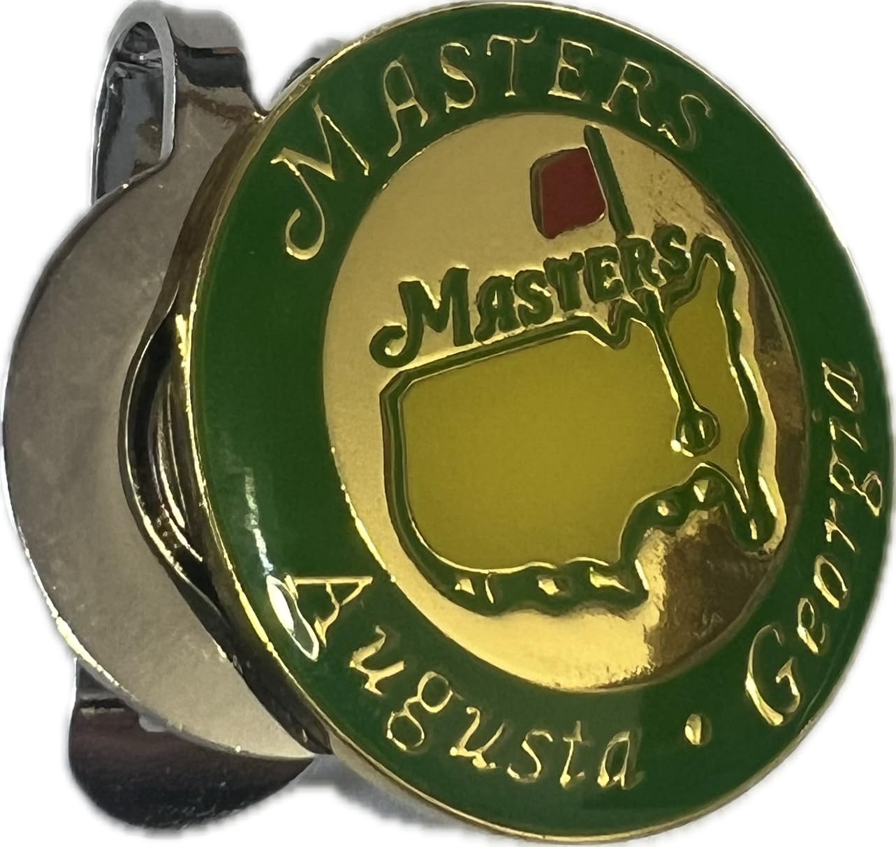 Masters Augusta Golf Ball Marker with Magnetic Cap Clip, Green and Gold Design