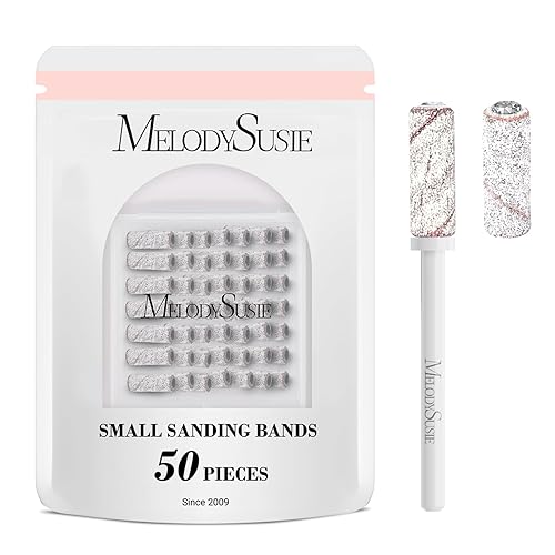 MelodySusie 50 brocas de uñas pequeñas bandas de lijado para taladro de uñas, lima de uñas de grano medio 120 para uñas acrílicas, manicura de gel y