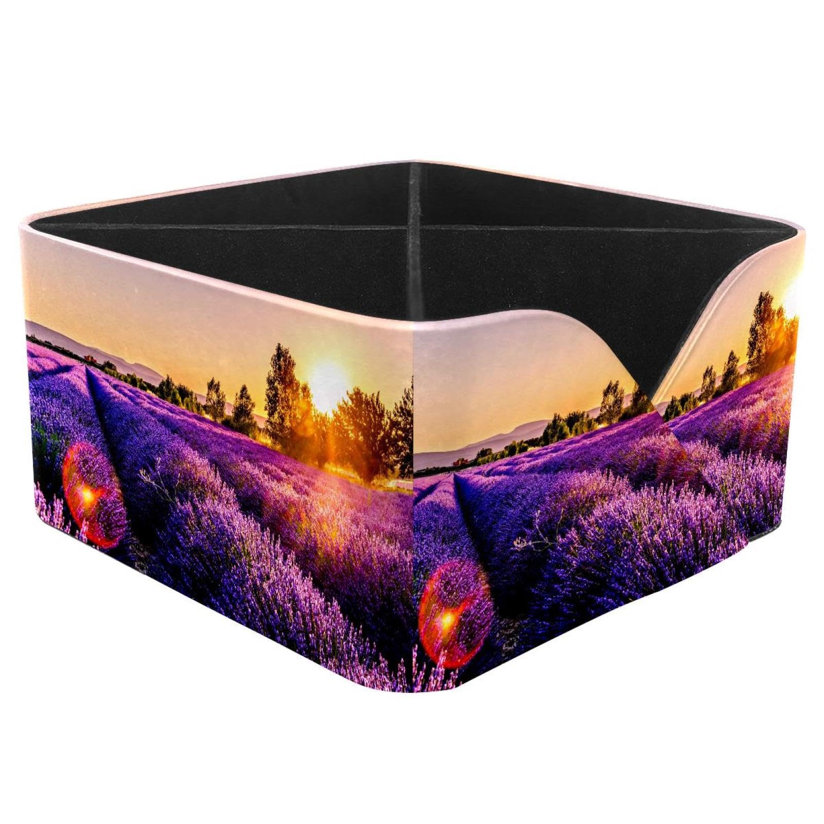 KengjuTesu Sunset over Lavender Field Desktop Organizer Pen Holder, Rectangular Pencil Cup for Office, Study and Makeup Stations