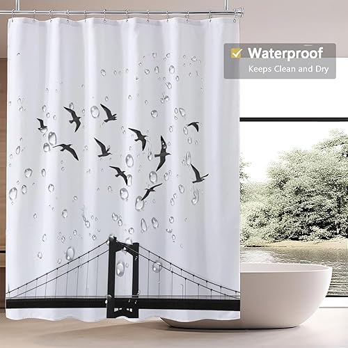 Miniatura 142 de Cortina de ducha de tela blanca con contrapeso inferior, calidad de hotel impermeable, 72 x 72 pulgadas, lavable a máquina B-blanco,Beige