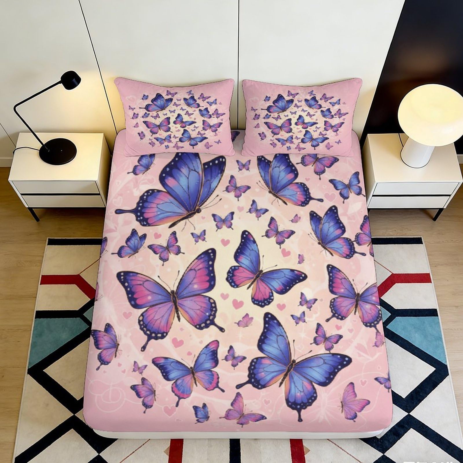 Qjzxknhpgr Style-6 3D Printed Purple Butterfly Fitted Sheet Microfiber Soft Pink Bed Cover For Bedroom Guest Room Home Decor Mattress Protection 90X200x25cm