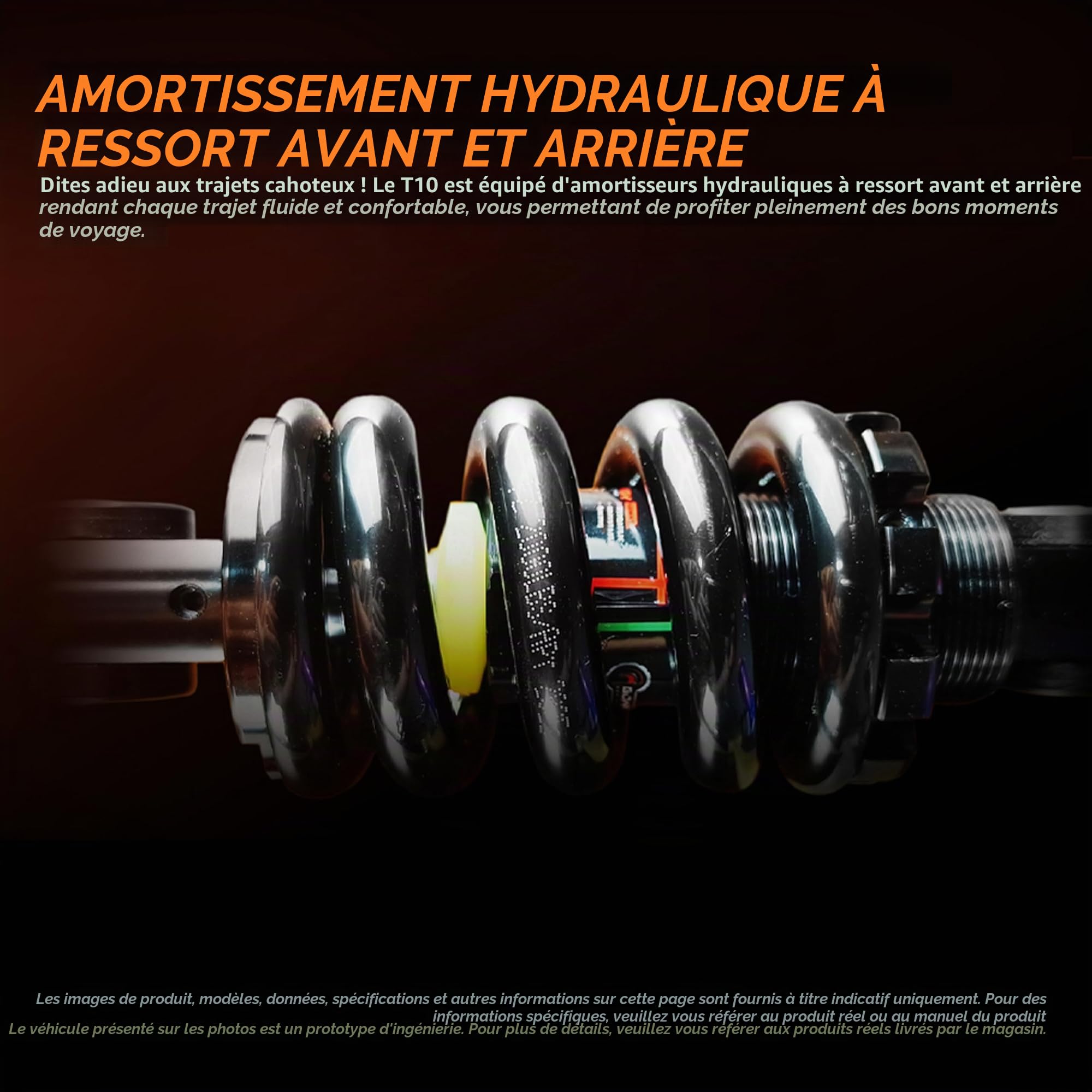 Trottinette Électrique Adulte T10, Double Moteur 2000W Max, Autonomie Étendue 76km, Pneus Off-Road Tubeless 10", Suspension à Ressort Hydraulique & Freins à Disque