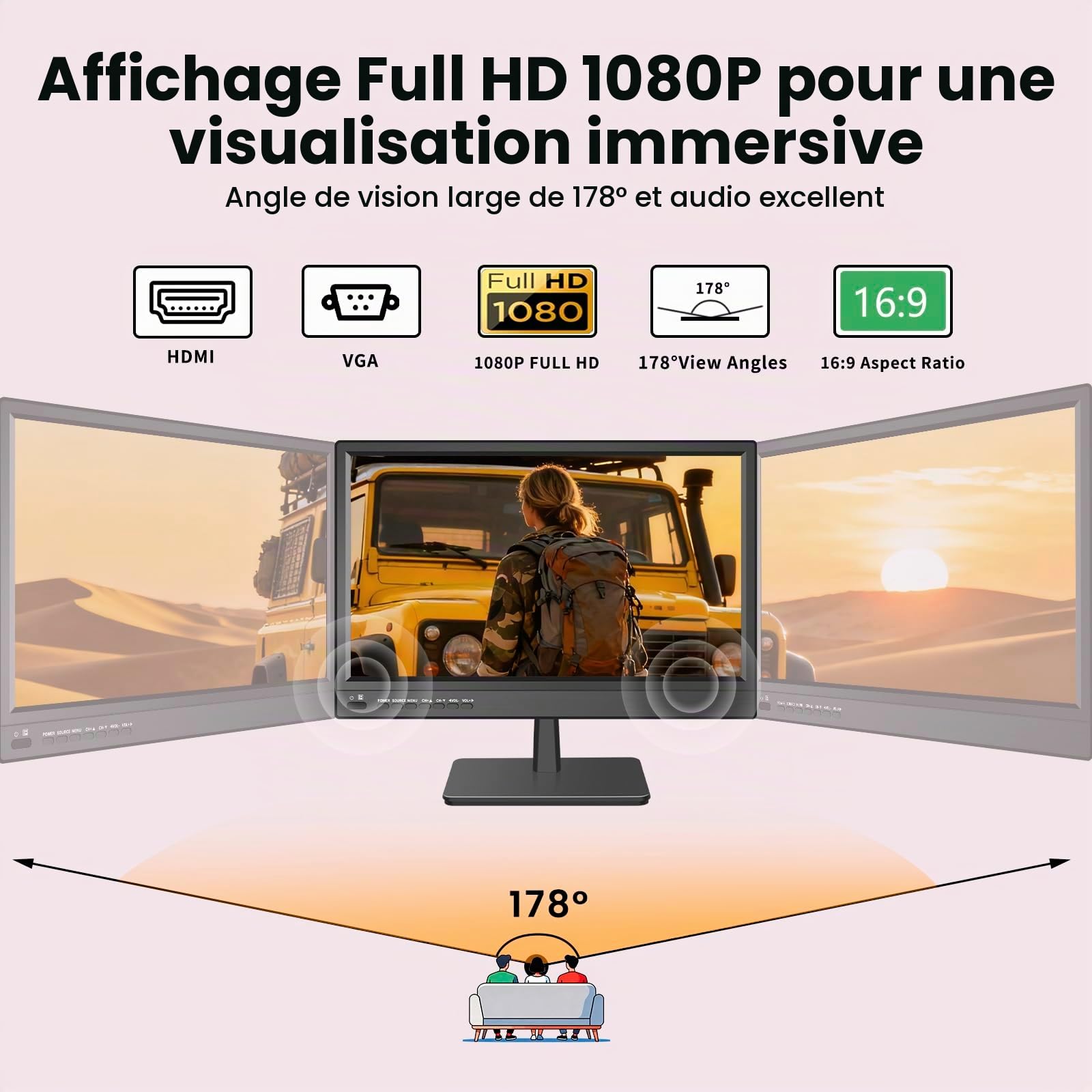 ZOSHING Smart TV de 17", petit téléviseur avec entrée HDMI, tuner numérique intégré/prend en charge USB mural pour chambre à coucher, cuisine, camping-car – Télécommande incluse (noir)