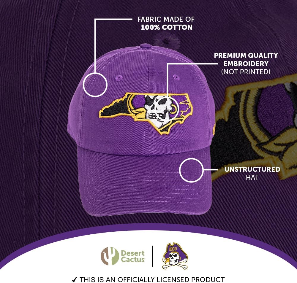 Desert Cactus ECU East Carolina University Baseball Hat Pirates Brimmed Embroidered Hats Cap Adjustable Cloth Strap Adult (Style C1) Purple