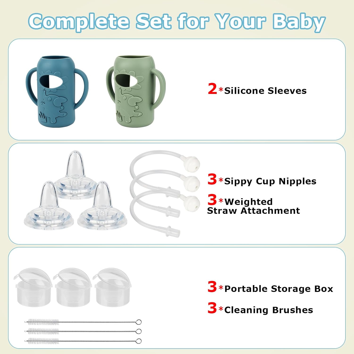 Sippy Straw Cup Conversion Kit with Silicone Sleeves for Dr. Brown's Narrow Glass Baby Bottle 8oz,Weighted Straw Replacement Kit with Soft Sippy Spout and Handle,6m+,Set of 3 - Image 9