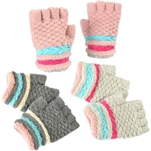 AIMI 3 Pairs Kids Fingerless Gloves Knit Fall Winter Mittens Gloves Gifts | Warm Half Finger Glove for Boys Girls Children