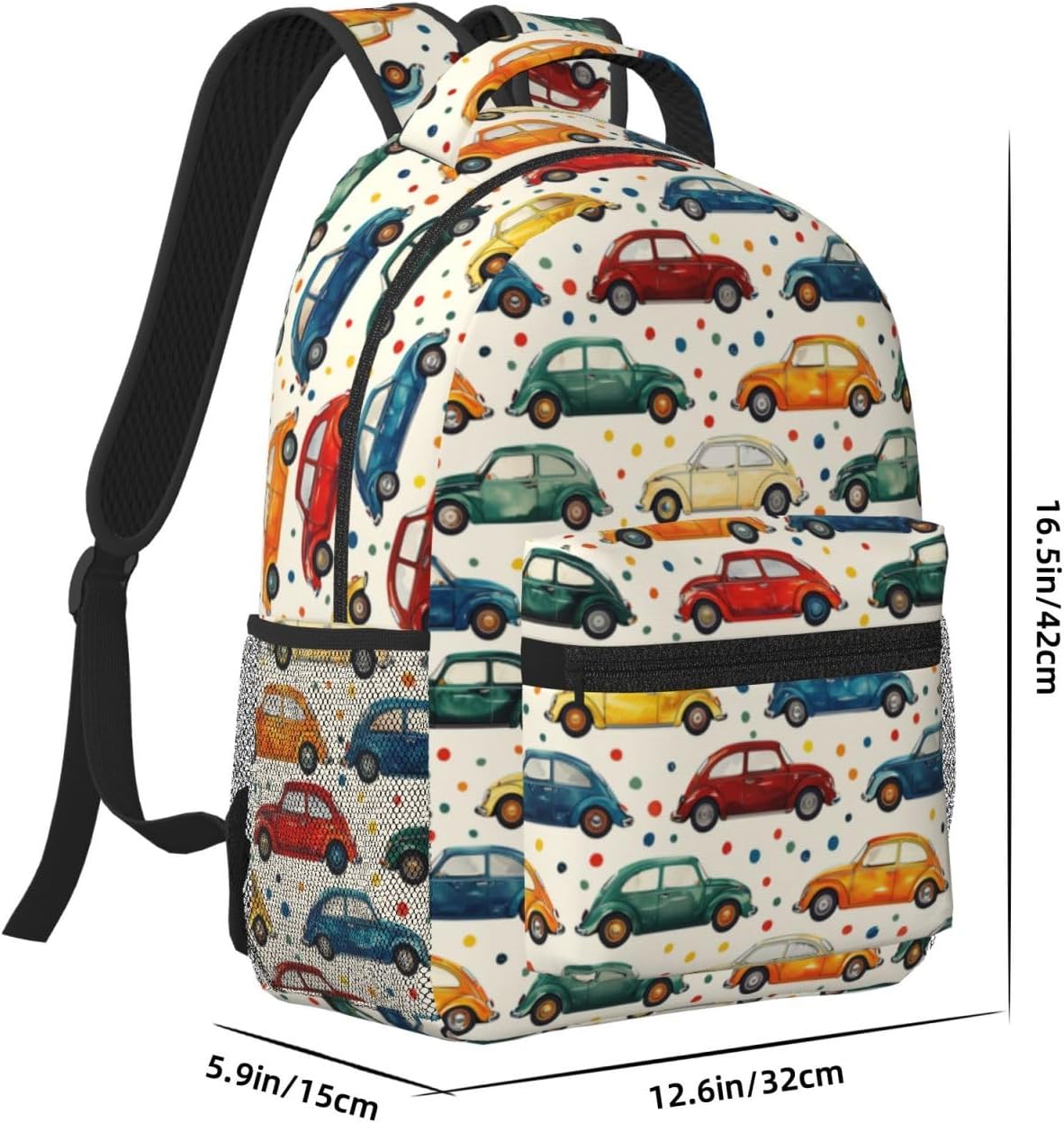 Playful Car Backpack, School Laptop Travel Polyester Funny Colorful Cars Backpacks for Women Kids, Work Sports Back Pack Casual Daypack, Lightweight Rucksack Gifts for Hiking Camping Gym image 2